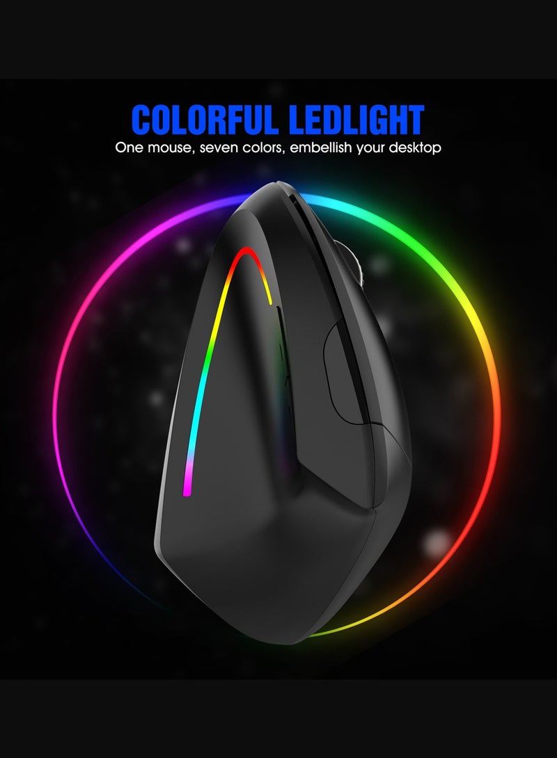 Ergonomic Wireless Vertical Mouse with RGB Lighting, Comfort Wireless Mouse with Dual Mode (BT/2.4G), Silent Clicks & Type-C Charging - Image 5