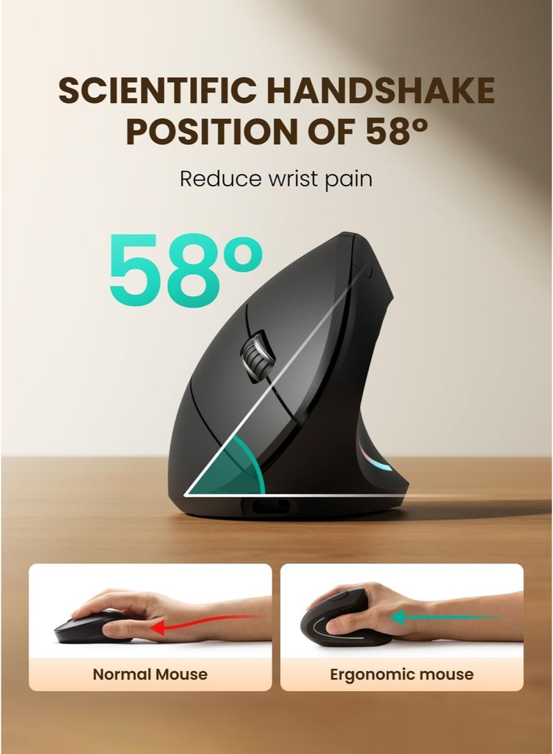 Ergonomic Wireless Vertical Mouse with RGB Lighting, Comfort Wireless Mouse with Dual Mode (BT/2.4G), Silent Clicks & Type-C Charging - Image 3