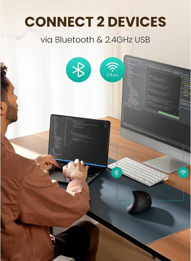 الماوس الرأسي اللاسلكي مع إضاءة RGB ، الماوس اللاسلكي الراحة مع الوضع المزدوج (BT / 2.4G) ، النقرات الصامتة والشحن من النوع C - Image 2