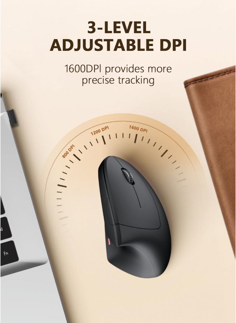 الماوس الرأسي اللاسلكي مع إضاءة RGB ، الماوس اللاسلكي الراحة مع الوضع المزدوج (BT / 2.4G) ، النقرات الصامتة والشحن من النوع C - Image 5