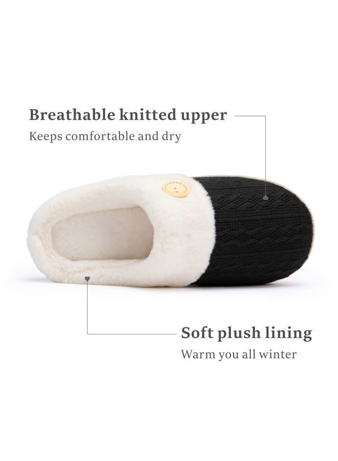 Chantomoo Womens Slipper Warm Comfy Memory Foam House Slippers Knitted Shoes Faux Fur Lined Anti-Skid Rubber Sole Bedroom Cozy Indoor Outdoor Slippers, Black, 9-10 - Image 3