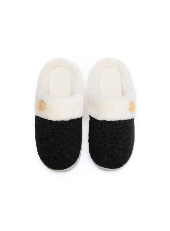 Chantomoo Womens Slipper Warm Comfy Memory Foam House Slippers Knitted Shoes Faux Fur Lined Anti-Skid Rubber Sole Bedroom Cozy Indoor Outdoor Slippers, Black, 9-10 - Image 5
