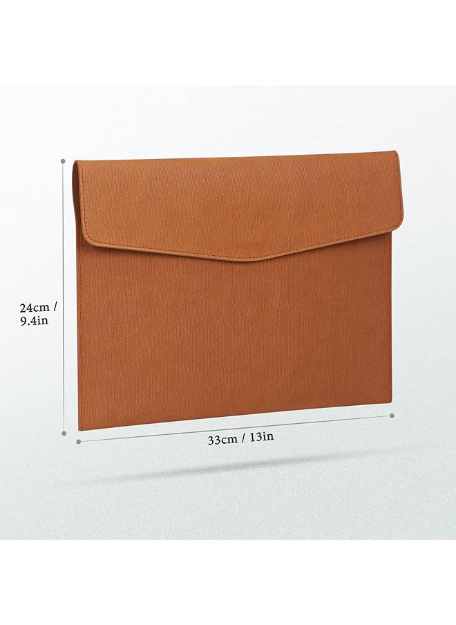 Pu Leather A4 File Folders Waterproof Portfolio Binder With Magnetic Snap Closure A4 Filing Envelope Portfolio Case Thin Travel File Storage Folder For Home School Office Brown