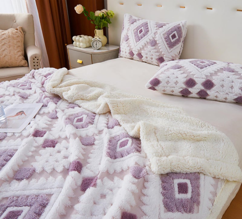 LEVINIS Boho Sherpa Fleece Blanket 80'' Ã— 90'', Ultra Soft Aztec Queen Blankets for All Season, Cozy, Plush, Bohemian Throw Blanket for Bed/Couch/Sofa/Office/Camping, Purple - Image 3