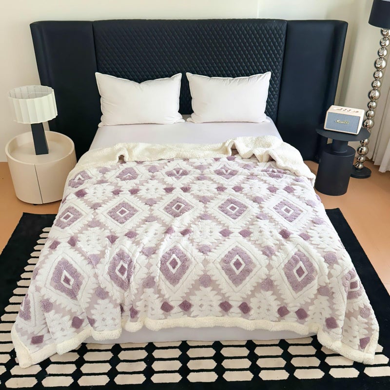 LEVINIS Boho Sherpa Fleece Blanket 80'' Ã— 90'', Ultra Soft Aztec Queen Blankets for All Season, Cozy, Plush, Bohemian Throw Blanket for Bed/Couch/Sofa/Office/Camping, Purple - Image 2