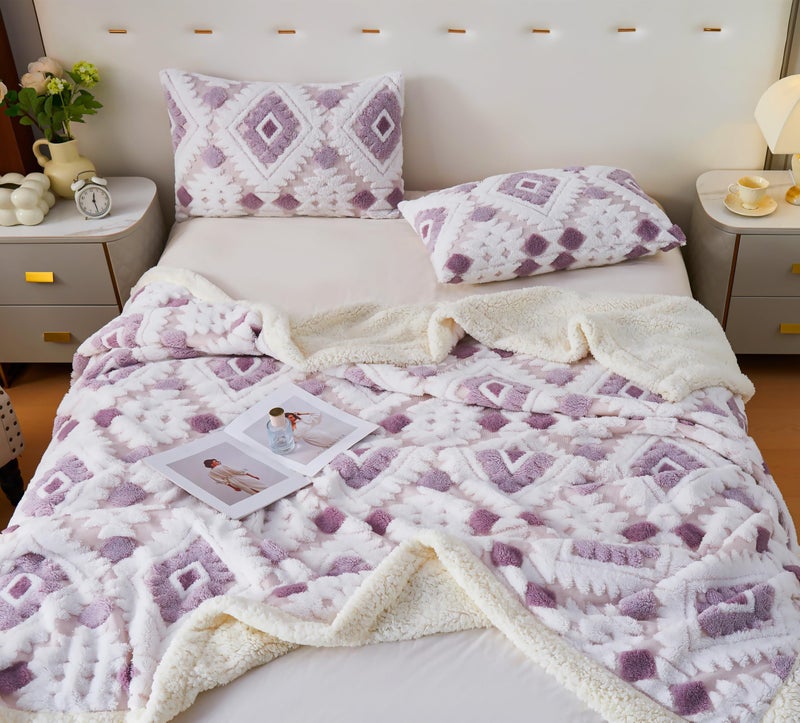 LEVINIS Boho Sherpa Fleece Blanket 80'' Ã— 90'', Ultra Soft Aztec Queen Blankets for All Season, Cozy, Plush, Bohemian Throw Blanket for Bed/Couch/Sofa/Office/Camping, Purple - Image 4