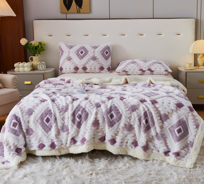 LEVINIS Boho Sherpa Fleece Blanket 80'' Ã— 90'', Ultra Soft Aztec Queen Blankets for All Season, Cozy, Plush, Bohemian Throw Blanket for Bed/Couch/Sofa/Office/Camping, Purple - Image 1