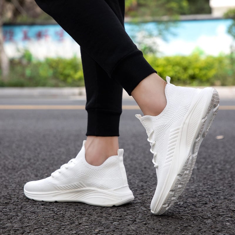 VAMJAM Men's Running Shoes Fashion Sneakers Lightweight Breathable Flying Knitting Lace Up Mesh Walking Shoes Workout Casual Sports Shoes White Size 13 - Image 3