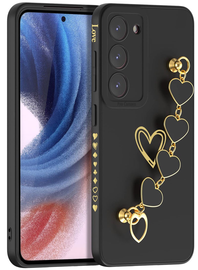 SYOSI For Samsung Galaxy S23 Heart Case with Full Camera Lens Protection & Hand Strip Loop Silicone Side Soft Slim Shockproof Protective Cover for Samsung S23 2023 All-inclusive Bronzing Case  - Image 1