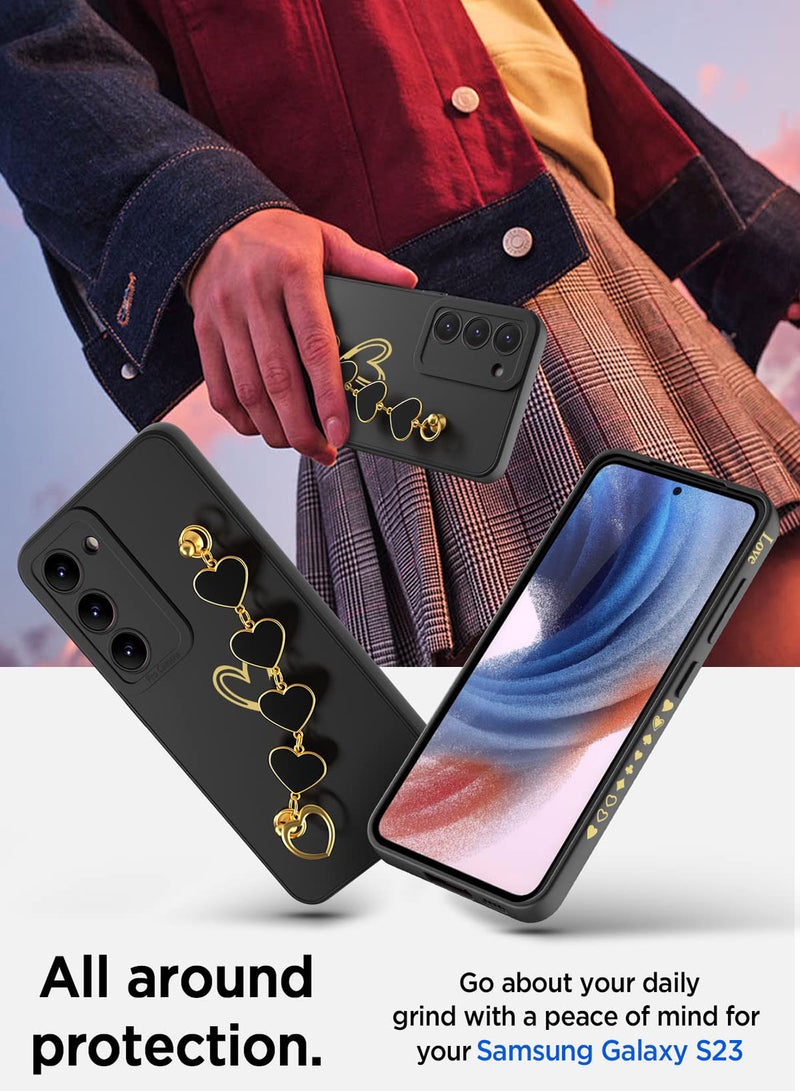SYOSI For Samsung Galaxy S23 Heart Case with Full Camera Lens Protection & Hand Strip Loop Silicone Side Soft Slim Shockproof Protective Cover for Samsung S23 2023 All-inclusive Bronzing Case  - Image 2