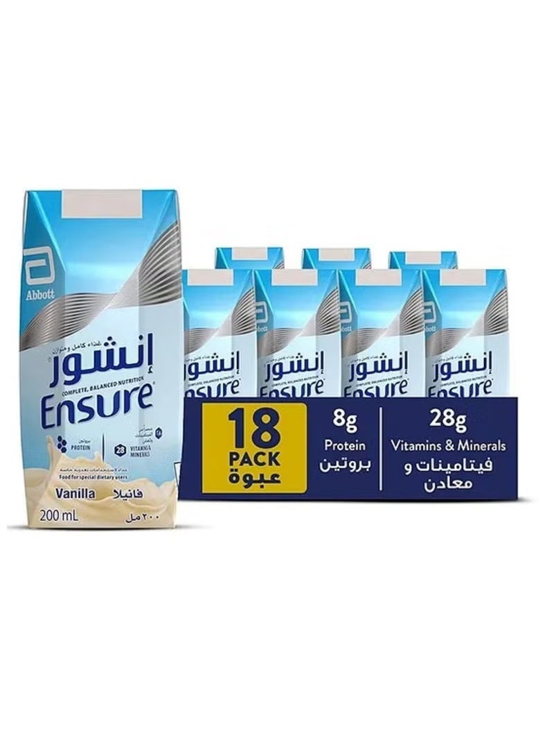 Ensure Vanilla Complete Balanced Nutrition Drink 200ml Carton of 18 Packs | High Protein with Vitamins & Minerals - Image 1