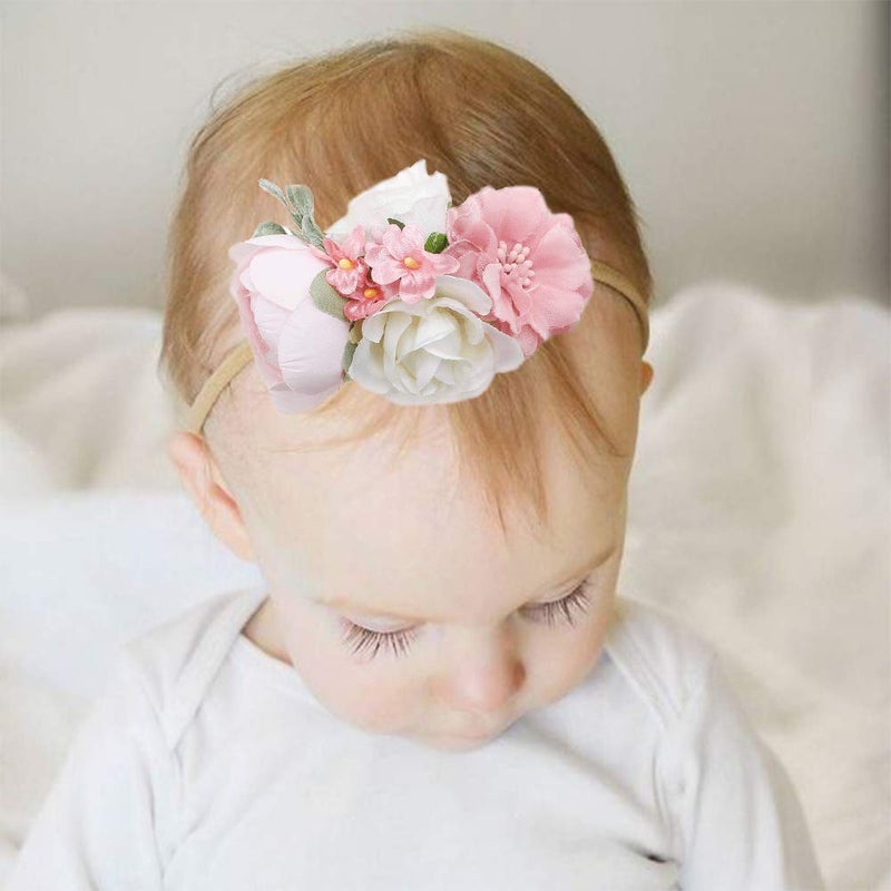 mligril Baby Girl Nylon Headbands Flower Hair Bows Accessories-Elastic Hair Band Crown Handmade FLoral Wraps Birthday Gifts for Girls Newborn Infant Toddler 3Pcs - Image 2
