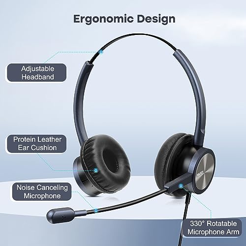 MAIRDI Telephone Headset with RJ9 Jack & 3.5mm Connectors for Call Center Office Deskphone Cell Phone PC Laptop, Landline Phone Headset with Microphone Noise Canceling for Polycom Avaya Nortel - Image 5