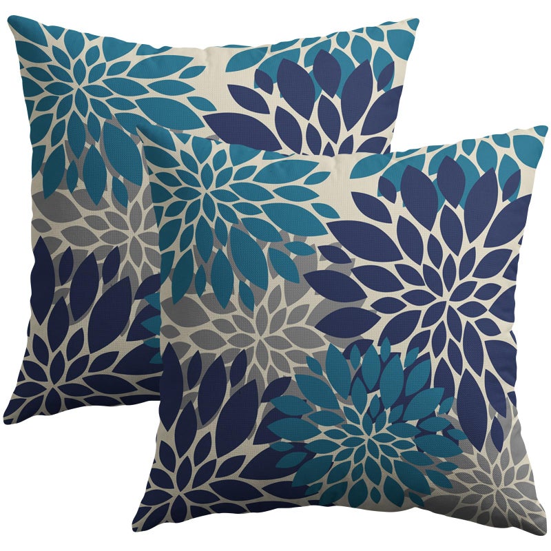 Smozenith Smozenith Navy Blue Grey Gray Pillow Covers 16X16 Inch Set of 2  Summer Modern Geometry Dahlia Floral Print Decorative Throw Pillow Covers Outdoor Farmhouse Cushion Case for Couch Sofa Bed Decor  - Image 1