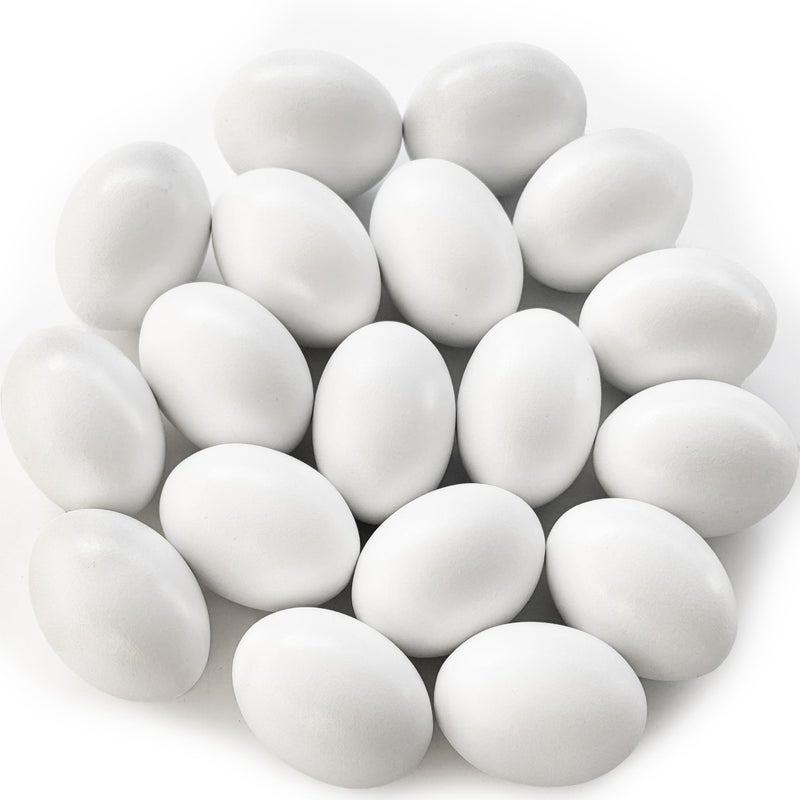 Haawooky 18 PCS Wooden Fake Chicken Eggs,White Wood Nest Egg Faux Egg for Crafts,Nesting Box,Easter,DIY, Help Hens Lay Eggs - Image 1