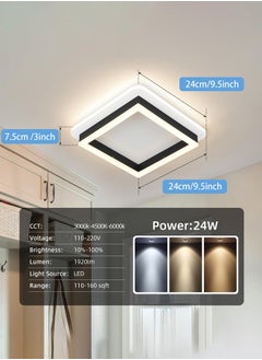 XiuWoo Three-Color Lighting LED Ceiling Light Fixture,20W Modern Flush Mount Ceiling Light with Remote Square LED Hallway Light Fixtures Ceiling Lamp for Bathroom Kitchen Bedroom Living Room Ceiling Lighting  - Image 3