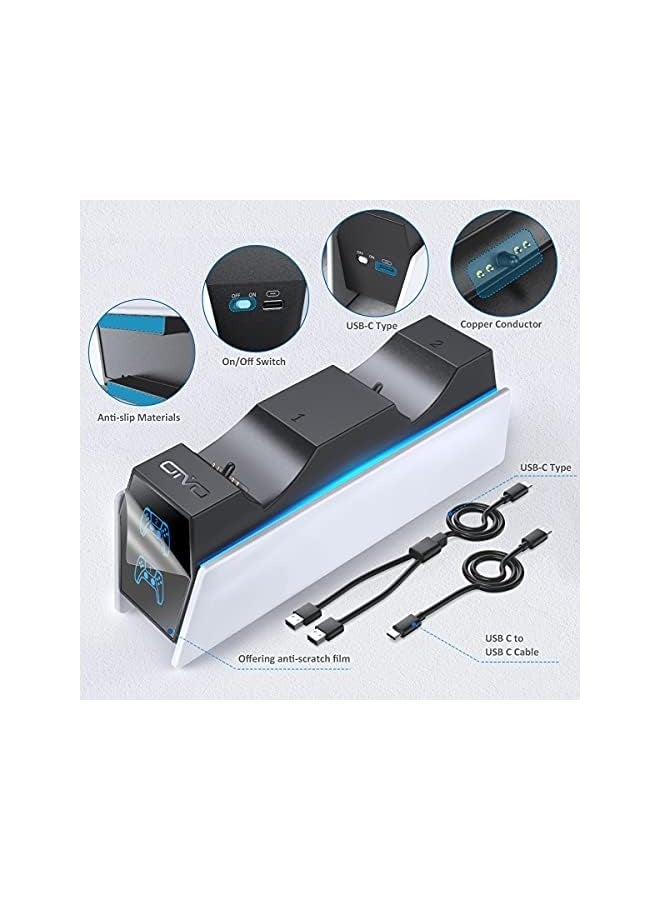 PS5 Charging Station,  2H Fast PS5 Controller Charger for Playstation 5 Dualsense Controller, Upgrade PS5 Charging Dock with 2 Types of Cable, PS5 Charger for Dual PS5 Controller, USB - Image 5