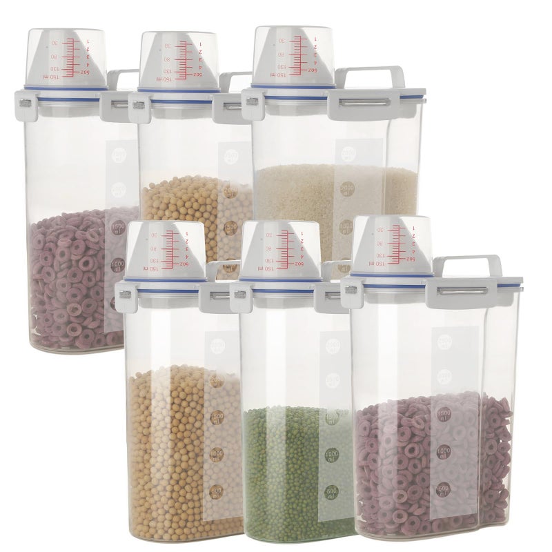 jioko 5.5 Lbs Plastic Transparent Tank, Rice Storage Barrel, Household Food Container Grain Storage Box for Oatmeal, Grain, Cereal, Pasta, Flour (6 Packs) - Image 1