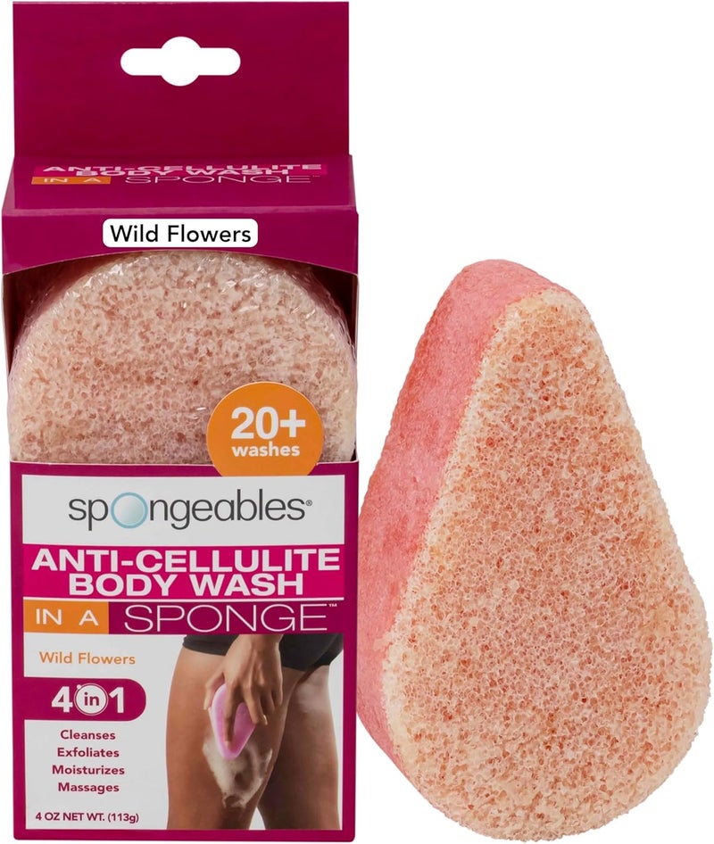 Spongeables Anti-Cellulite Body Wash in a Sponge - Wild Flowers, 4 oz, 20+ Washes