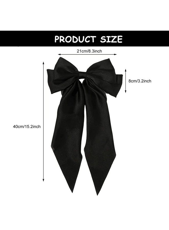 maycreate Large Satin Hair Bows For Women Girls Silklike Stylish French Bow Hair Clip Bowknot Hair Barrettes Big Ribbon Bow With Long Tail (Black) - Image 3