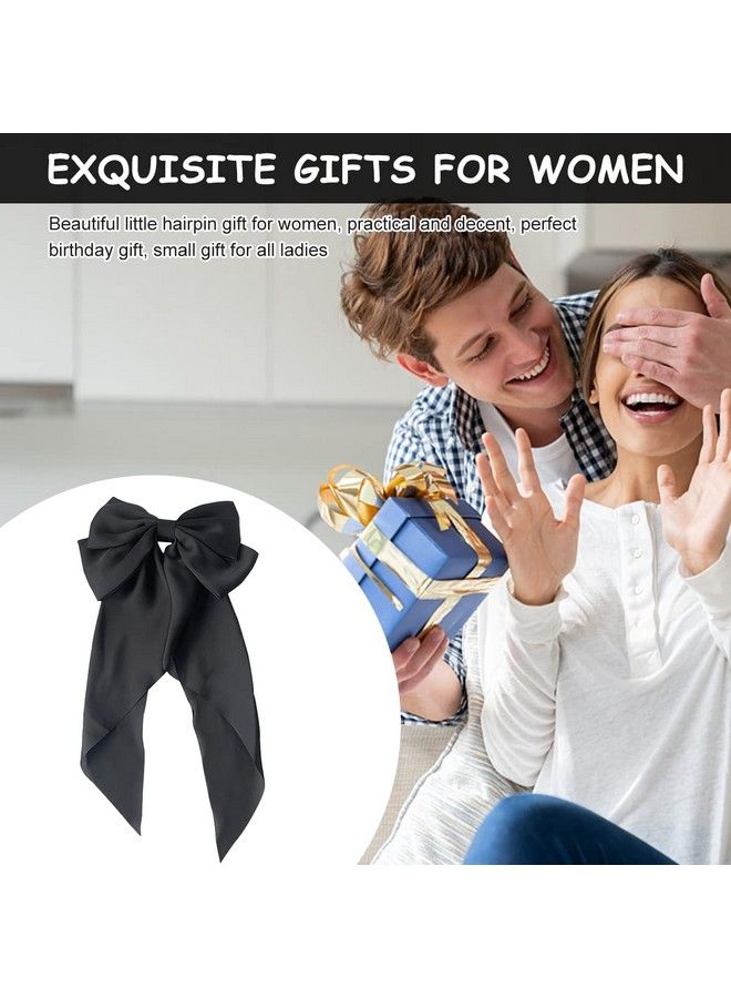 maycreate Large Satin Hair Bows For Women Girls Silklike Stylish French Bow Hair Clip Bowknot Hair Barrettes Big Ribbon Bow With Long Tail (Black) - Image 5