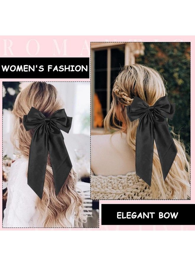 maycreate Large Satin Hair Bows For Women Girls Silklike Stylish French Bow Hair Clip Bowknot Hair Barrettes Big Ribbon Bow With Long Tail (Black) - Image 4