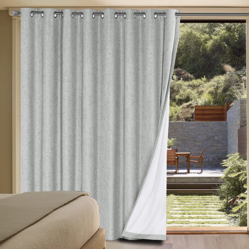 H.VERSAILTEX HVERSAILTEX Linen Blackout Curtains Durable Thick Textured Linen Look 100 Blackout Patio Door Curtain Anti Rust Grommet Extra Wide Sliding Door Curtain Panel Glacier Gray W100 x L84 inch
