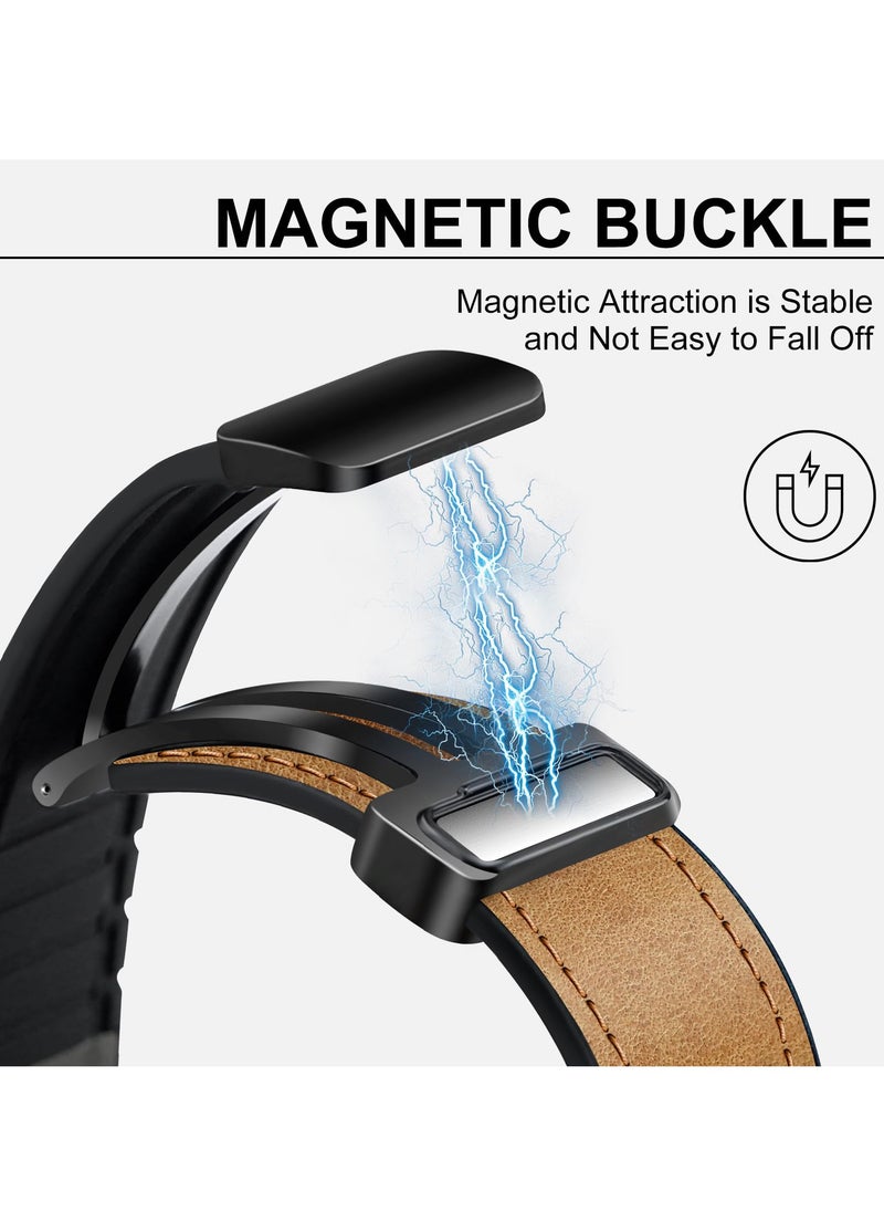 Generic - Stylish Genuine Leather Magnetic Watch Band for Apple Watch 49mm 45mm 44mm 42mm, Durable Replacement Strap Compatible with Ultra 9 8 7 6 Series, Brown - Image 1