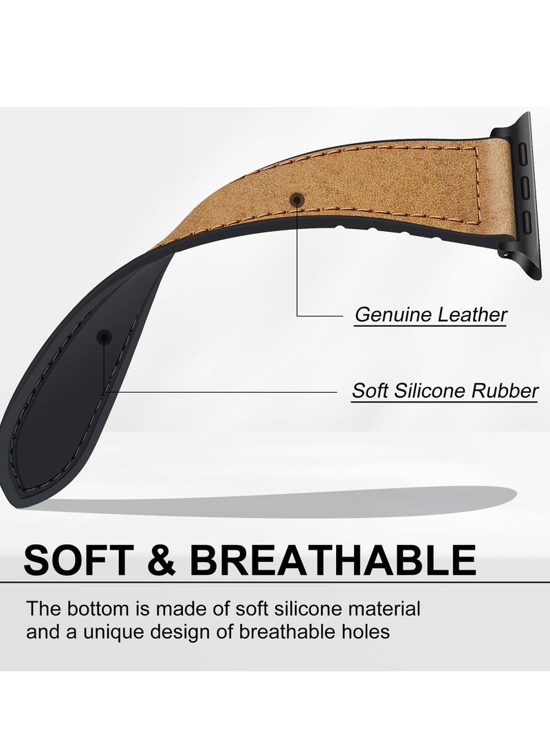 Generic - Stylish Genuine Leather Magnetic Watch Band for Apple Watch 49mm 45mm 44mm 42mm, Durable Replacement Strap Compatible with Ultra 9 8 7 6 Series, Brown - Image 1