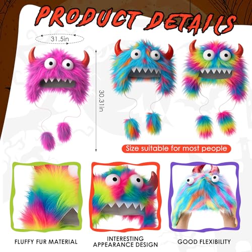 Soulchen 3 Pcs Monster Funny Hat Crazy Colorful Furry Monster Gifts Hats for Carnival Birthday Party Favors Multicolor - Image 3