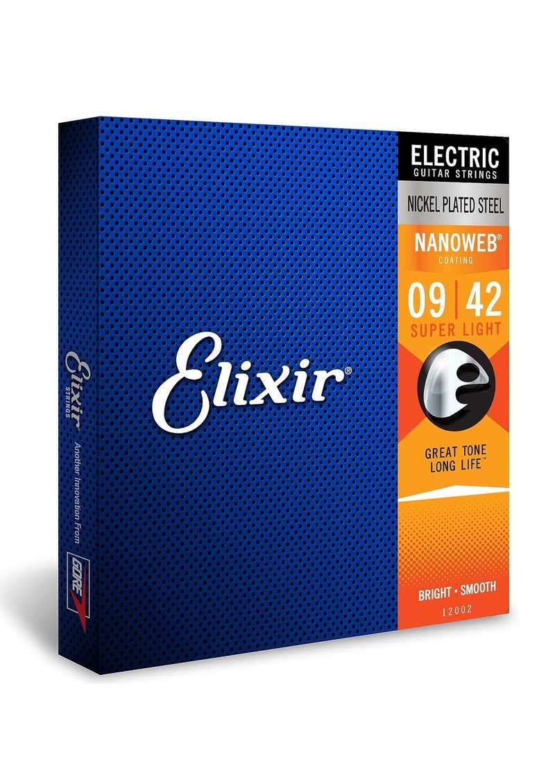 إليكسر أوتار جيتار كهربائي عالمية إيليكسير**، فولاذ مطلي بالنيكل، 6 أوتار، رقم 12002، مغطاة بتقنية نانوويب، .009-.042 - Image 1