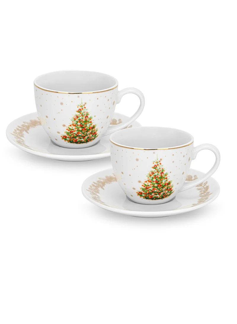 فيسمان Cup And Saucer 260ml Christmas New Bone China, Christmas Holiday Season Collection Dinnerware