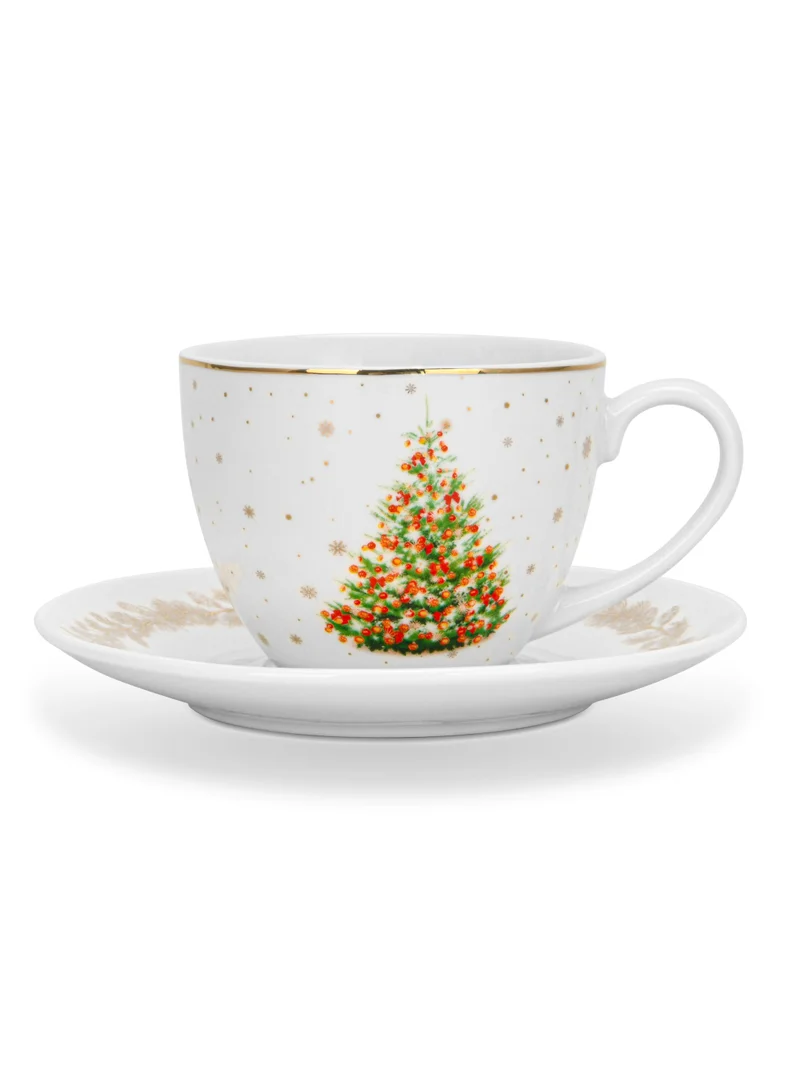 فيسمان Cup And Saucer 260ml Christmas New Bone China, Christmas Holiday Season Collection Dinnerware