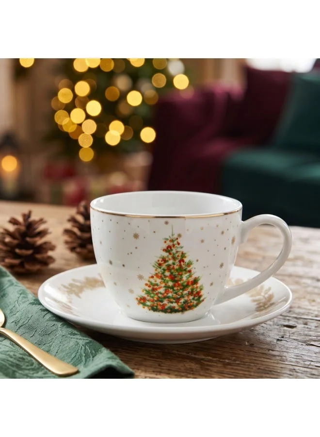 Fissman 260 Cup And Saucer 260ml Christmas New Bone China, Christmas Holiday Season Collection Dinnerware  | Best Price UAE