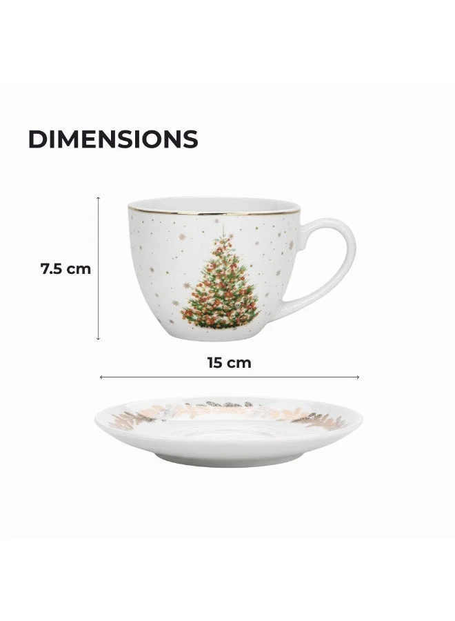 Fissman 260 Cup And Saucer 260ml Christmas New Bone China, Christmas Holiday Season Collection Dinnerware  | Best Price UAE