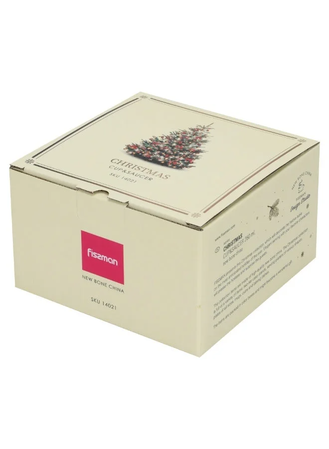 Fissman 260 Cup And Saucer 260ml Christmas New Bone China, Christmas Holiday Season Collection Dinnerware  | Best Price UAE