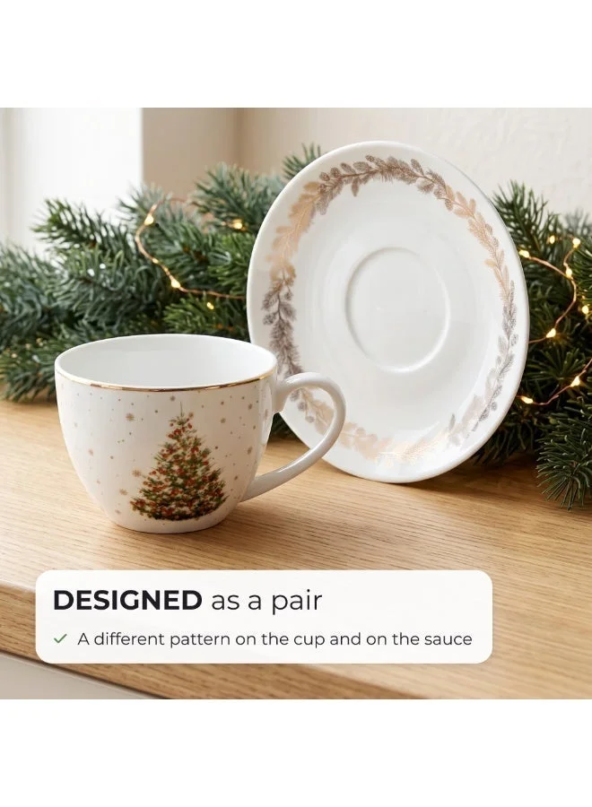 Fissman 260 Cup And Saucer 260ml Christmas New Bone China, Christmas Holiday Season Collection Dinnerware  | Best Price UAE