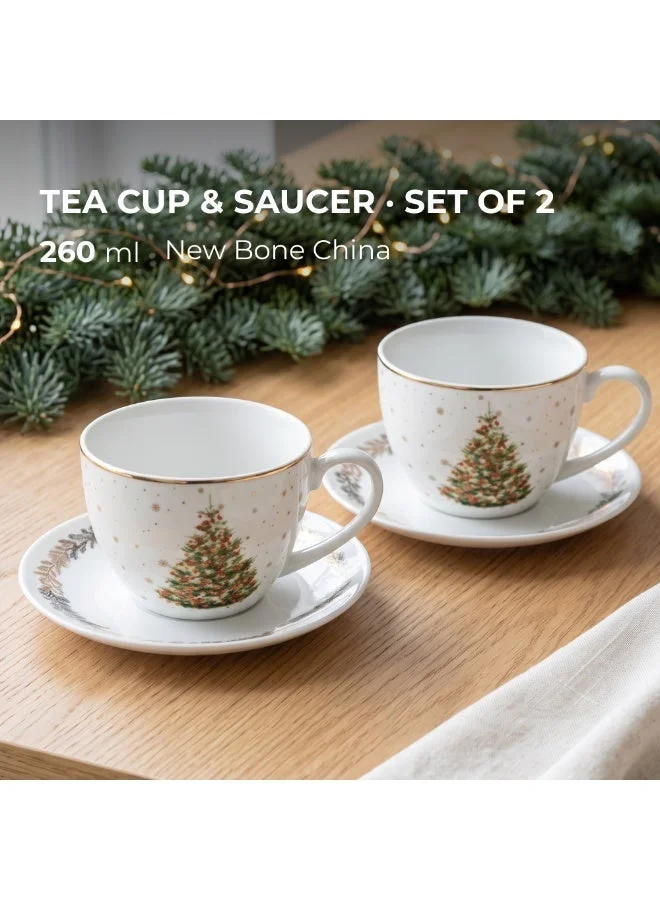 Fissman 260 Cup And Saucer 260ml Christmas New Bone China, Christmas Holiday Season Collection Dinnerware  | Best Price UAE