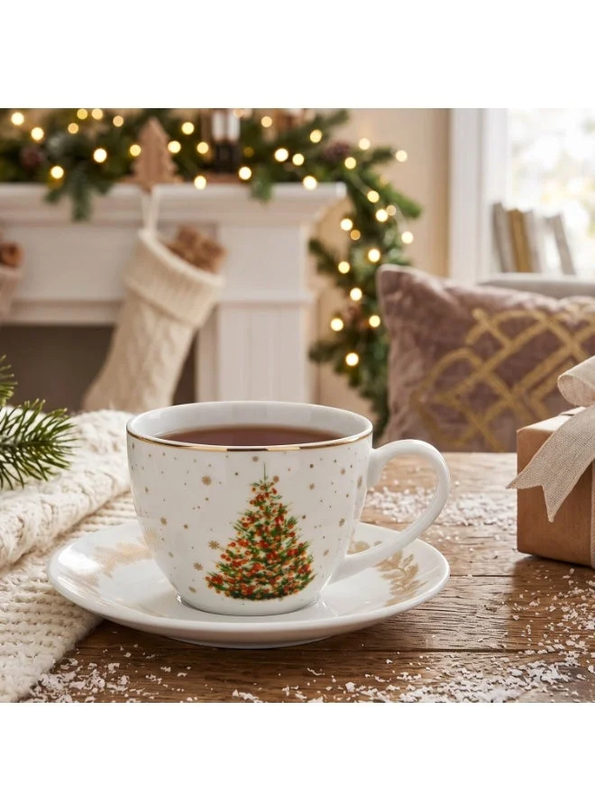 Fissman 260 Cup And Saucer 260ml Christmas New Bone China, Christmas Holiday Season Collection Dinnerware  | Best Price UAE
