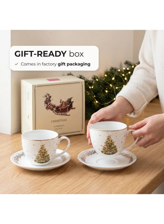 Fissman 260 Cup And Saucer 260ml Christmas New Bone China, Christmas Holiday Season Collection Dinnerware  | Best Price UAE
