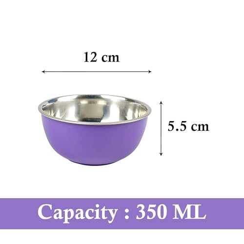 Zaib Stainless Steel Microwave Safe Bowls Set of 6 | Multipurpose Mixing, Salad, Fruit, Snack & Dessert Bowls | 350 ml Each | 12 cm | No Lid (12 CM- 6 Pcs Multicolor) - Image 5