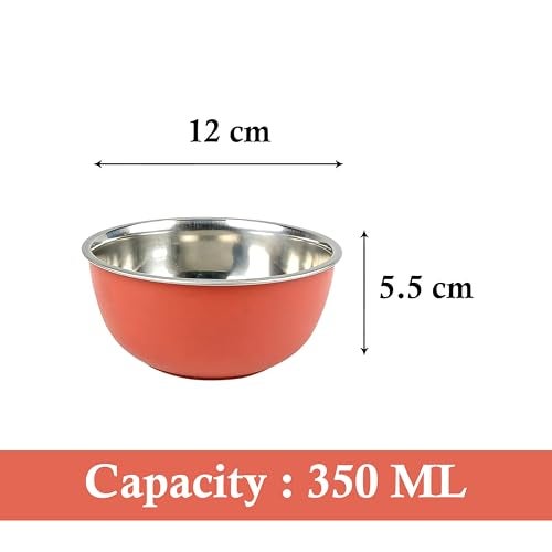 Zaib Stainless Steel Microwave Safe Bowls Set of 6 | Multipurpose Mixing, Salad, Fruit, Snack & Dessert Bowls | 350 ml Each | 12 cm | No Lid (12 CM- 6 Pcs Multicolor) - Image 4
