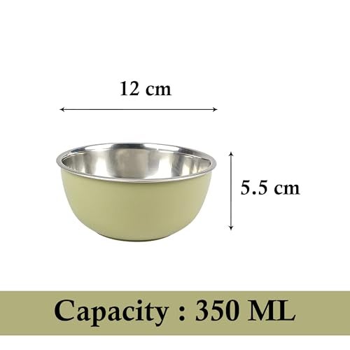 Zaib Stainless Steel Microwave Safe Bowls Set of 6 | Multipurpose Mixing, Salad, Fruit, Snack & Dessert Bowls | 350 ml Each | 12 cm | No Lid (12 CM- 6 Pcs Multicolor) - Image 3