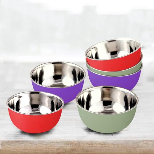 Zaib Stainless Steel Microwave Safe Bowls Set of 6 | Multipurpose Mixing, Salad, Fruit, Snack & Dessert Bowls | 350 ml Each | 12 cm | No Lid (12 CM- 6 Pcs Multicolor) - Image 2