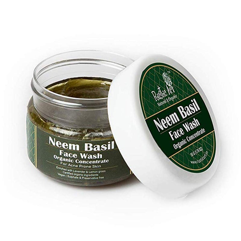 Rustic Art Organic Face Wash Concentrates for Deep Cleansing De Tanning with Sandal Neem Basil Geranium Charcoal Each 50 gms Pack of 3 - Image 2