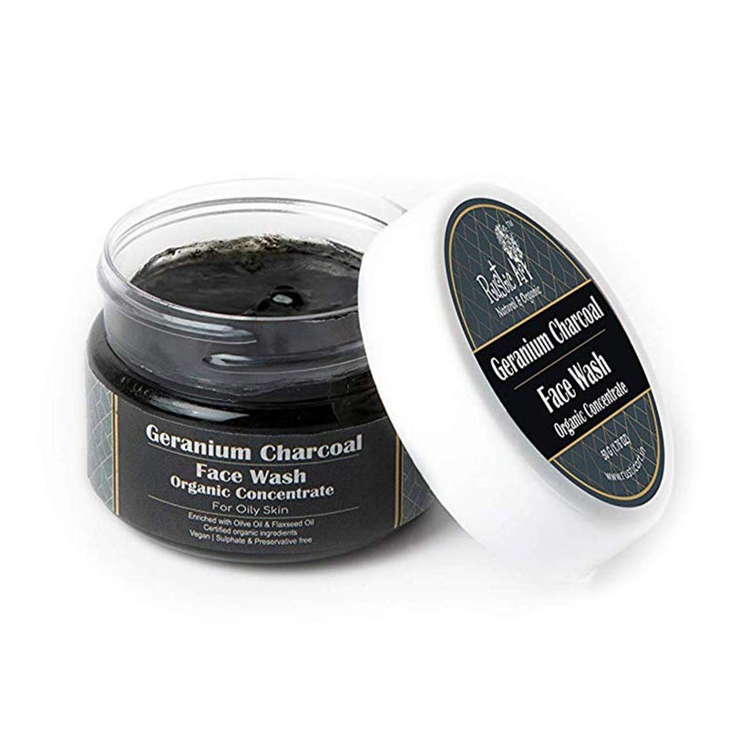 Rustic Art Organic Face Wash Concentrates for Deep Cleansing De Tanning with Sandal Neem Basil Geranium Charcoal Each 50 gms Pack of 3 - Image 4