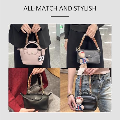 OAikor 14.4in Woven Purse Strap Replacement for Handbags, Handmade Handheld Straps for Mini Small Handbags, Premium Leather & Fabrics Bag Straps for Women Bags, Brown - Image 2