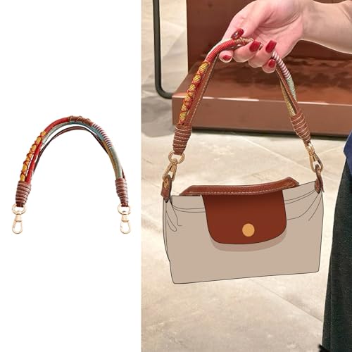 OAikor 14.4in Woven Purse Strap Replacement for Handbags, Handmade Handheld Straps for Mini Small Handbags, Premium Leather & Fabrics Bag Straps for Women Bags, Brown - Image 1