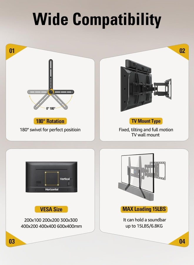 Mounting Dream Soundbar Mount Bracket for Mounting Above or Under TV Fits Most of Sound Bars Up to 15 Lbs, with Detachable Long Extension Plates MD5420 - Image 4