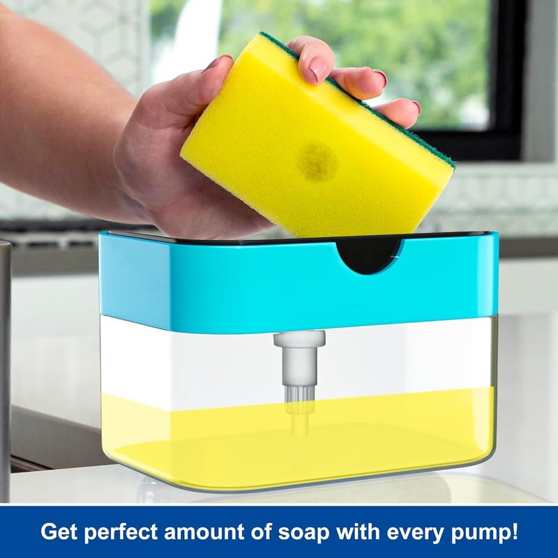 FIMTOWN 2 in 1 Soap Dispenser for Bathroom Accessories Dishwasher Liquid Holder Liquid Dispenser Pump 400 ML with Sponge Holder Kitchen Sink Accessories Items (Multi-Color) - Image 4